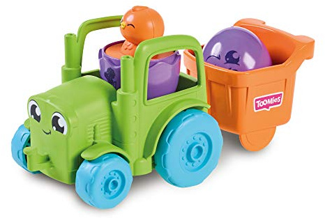Toomies Tomy Tracteur Transformable 2-en-1 Tracteur Jouet Bébé, Jouet À Pousser avec Oeufs, Trieur de Formes Éducatif avec Couleurs et Petits Sons, pour Bébés Garçons et Bébés Filles, 1-3 Ans