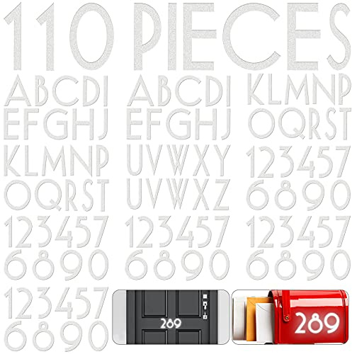 110 Pieces Vinyl Reflective Mailbox Number Sticker Adhesive Capital Letter Sticker Waterproof Street House Address Number Decal for Residence Apartment Office Room Door Hotel Car (White,2 Inch)