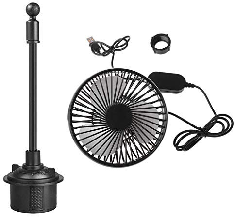 Buwei 5V Ventilador para portavasos de Coche Ventilador Universal Ajustable con Cuello de Cisne Ventilador USB de Control de 3 velocidades