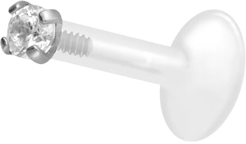 PIERCINGLINE PTFE Labret mit Innengewinde | Titan AUFSATZ KRISTALL | Piercing Lippe Nase Ohr Helix | Farb & Größenauswahl