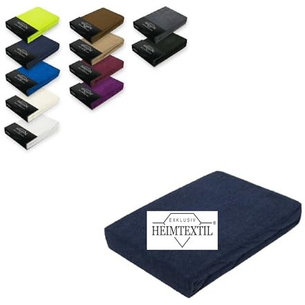 Exklusiv Heimtextil Frottee Spannbettlaken Marke 140-160 x 200 cm 80% Baumwolle, 20% Polyester Öko - Tex Zertifiziert, Markenqualität, Matratzenhöhe bis 25 cm, Navyblau