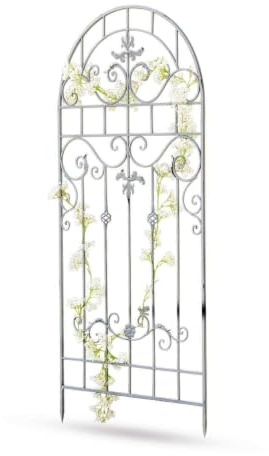 Loberon Rankgitter BRAC, antikgrau | mit Kunstvollen Ornamenten, mit Antiker Patina, Befestigung durch Erdspieße, Gartenzubehör, Rankhilfen, Eisen