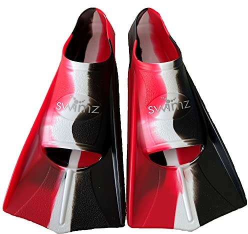 Swimz Silikon-Trainingsflossen mit kurzen Klingen, Schwarz/Weiß/Rot (UK 2–3 (Euro 35–36))