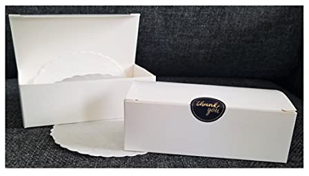 Brio9 Cake Slice Boxes for Wedding Guest, Small White Paper Doilies, and Thank you stickers 25 qty (1)