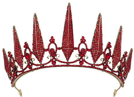 SWEETV Red Tiara Crown for Women, Gothic Wedding Tiara for Bride,Queen Crown Diadem,Costume Hair Accessories for Birthday Prom Cosplay Party Halloween,Gothic Witch in Red