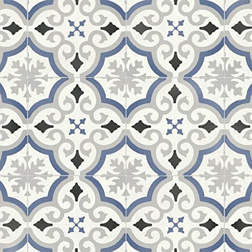 Patterned Tile Effect Cosmic Vinyl Flooring 2.8mm Realistic Foam Backed Lino Slip Resistant (Blue & Grey Victorian Tiles, 2.5m x 2m)