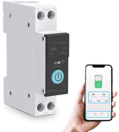 Interruptor Automático WIFI, Interruptor WIFI Inteligente Disyuntores, Domésticos Control Remoto de Teléfono Móvil, 3 Modos de Temporización, para Electrodomésticos (25A)