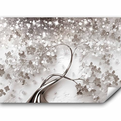 murando Fototapete Premium-Vlies Blumen Magnolien 350x256cm Foto Tapete Schlafzimmer Wohnzimmer Vliestapete XXL Wandtapete Motivtapeten Bildtapete 3d Effekt Wand Dekoration Flur Ornament silber beige