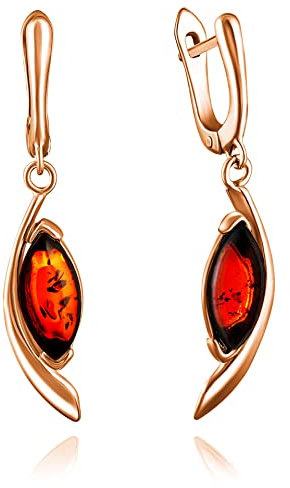 Örhängen bärnsten måne i roséguld förgyllt sterlingsilver 925, färg – brun konjak, örhängen roséguld bärnsten, vårår 2023 kollektion, Sterlingsilver Roséguld Amber, Baltisk bärnsten