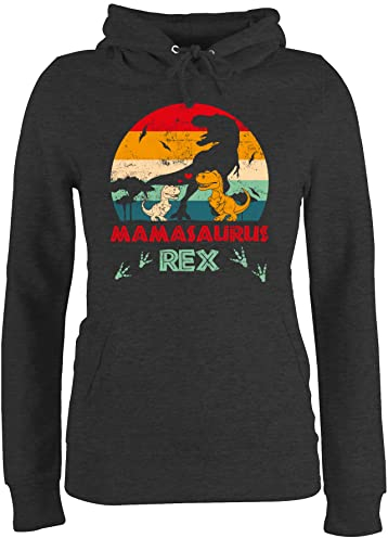 Pullover Damen Hoodie Frauen - Mama Saurus Rex - Mamasaurus - M - Anthrazit meliert - muttertagsgeschenk personalisiert mum kapuzenpullover mutterzagsgeschenke mütter pulli muttertasgsgeschenke