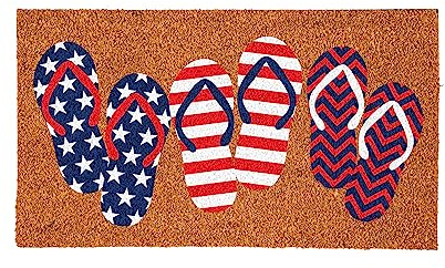 Evergreen Flag Flip Flops Red White and Blue Doormat | 28 x 16 inches | Dirt Catching Natural Coir | All-Season | Non-Slip Backing | Indoor and Outdoor Home Decor