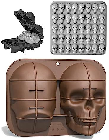 Silikonformen Set Totenkopf Pralinen, Eiswürfel & Backen - Motiv-Back & Eis-Form - Dekoration, Halloween, Karneval & Motto-Party - 3er Pack