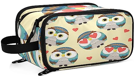 Kulturbeutel Valentinstag-Eulen-Muster Große Kosmetiktasche Kulturtasche Waschtasche Make Up Tasche Waschbeutel Schminktasche für Damen Mädchen