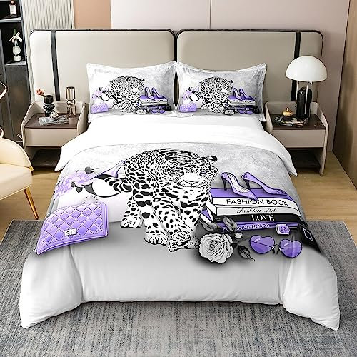Romantische Rose Heels 100% Bio-Baumwolle Tröster Abdeckung Lila Rose Heels Wilds Bettbezug Set 200x200 für Schlafzimmer Frauen Schönheit Make-up Bettwäsche Set 2 Kissenbezügen