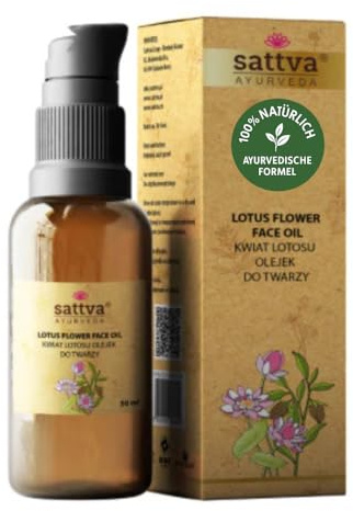 Sattva Ayurveda Lotus - Aceite facial ligero con flor de loto, aceite de jojoba, almendra y semilla de uva, hidratante, piel suave y brillo natural, cuidado facial ayurvédico, 50 ml