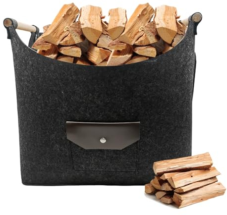 Holzkorb für Kaminholz - XXL Kaminholzkorb mit Tragegriffen, Groß Brennholzkorb als Extradickem Filz, Feuerholzkorb Feuer Kamin Brennholz (45 * 32 * 40 cm)