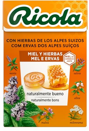 Ricola - Miel y Hierbas, Caramelos Duros, 50 g | Mentol, 13 Hierbas Suizas, Aceites Esenciales, Refresca, Suaviza la Garganta, Sabor Miel y Hierbas, Uso Diario, 50 g