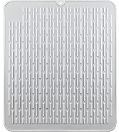 Alfombrilla de secado rápido para fregadero de silicona, resistente al calor, 45 x 40 cm, color blanco