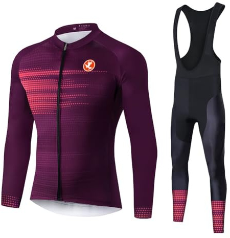 UGLY FROG Neueste Herren Winter Fahrradtrikot Set Pro T - Thermo Bib Fahrradhose Lang + Radtrikot Langarm - Warm Fleece Winddicht Reflektoren(Zwei Packungen)