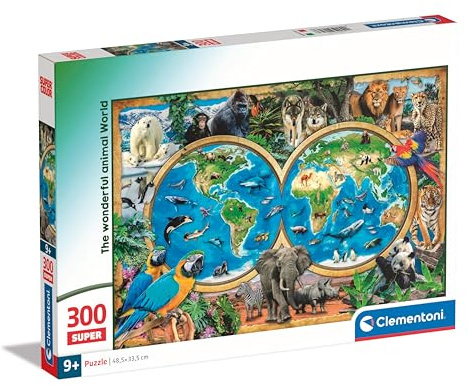 Clementoni 21723 Jigsaw Wonderful Animal World 300 Pieces-Supercolor Children 9-11 Years, Cartoon, Gift for Boy/Girls, Puzzle for Kids, Made in Italy, Multicolor