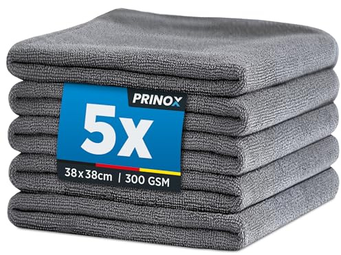 PRINOX Profi Mikrofasertücher - 5er Set - 38 x 38 cm - 300 GSM - EXTRA WEICH - Hochwertige Putztücher für Auto, Küche, Bad und mehr I Made in DE