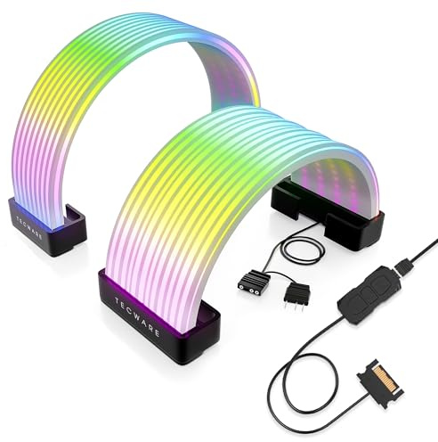 TECWARE Flex RGB Kit de cache-câbles | Compatible avec carte mère 24 broches et GPU 8 broches/16 broches | Extension de câble d'alimentation ARGB avec synchronisation 5 V 3 broches | Kit d'éclairage