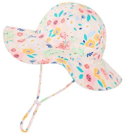 Volicph Baby sommarhatt flicka solhatt småbarn strandhatt baby bucket hat UPF 50 för baby flicka spädbarn barn småbarn, A liten blomma rosa, 6-12 månader
