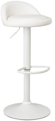 LOLAhome - Taburete de Cocina Giratorio en 360°, Silla de Bar Regulable en Altura de 72 a 92 cm, con Respaldo de Polipiel, Estructura Metal Blanca y Reposapiés, Blanco