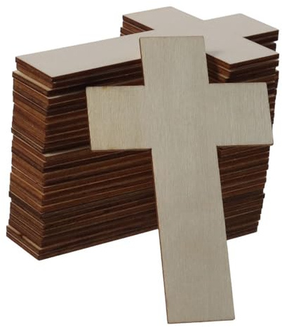 30Pcs Cross Shaped Wooden Pieces Blank Unfinished Wood Cutouts for DIY Arts Craft Project Decoration Gift Tags