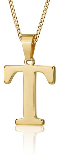 Suweibuke Initial Necklace for Men Women Boys Girls, 18K Gold Plated 26 Letters Pendant Necklace, Personalized Jewelry Gifts (Gold-T.)
