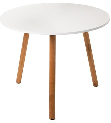 Spetebo Holz Beistelltisch oval weiß - 45 x 35 cm - Deko Couchtisch mit 3 Beinen - Sofatisch Kaffeetisch Blumenhocker Pflanzenständer rund