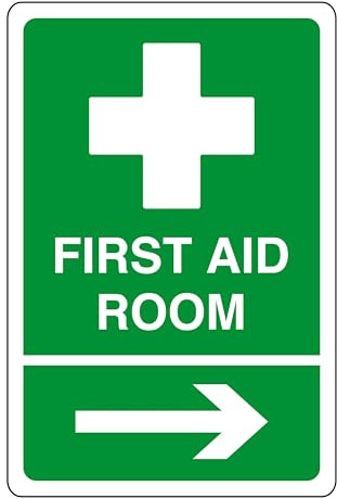 Cartello di sicurezza con freccia destra per pronto soccorso, adesivo per pronto soccorso, kit di pronto soccorso, 1,2 mm, in plastica rigida per uso interno ed esterno (150 mm x 100 mm), distanza di