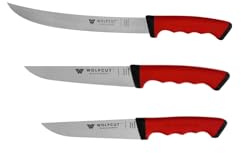 Wolfcut SoftGrip RED-Serie - Metzgermesser-Set 3-tlg. Zerlegemesser 26cm, Fleischermesser 19cm, Stechmesser 17cm