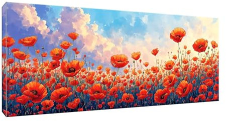 lewwmn Malen Nach Zahlen Erwachsene, Mohn DIY Ölgemälde-Kits auf Leinwand mit Pinseln und Acrylpigment, Graffiti-Liebhaber, Bild für Heimdekoration, Geschenke, Ohne Rahmen,35x70cm/14x28in W-444