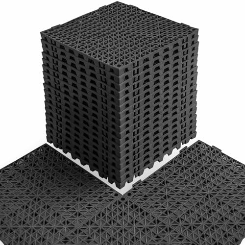 MAXWAVE 18 Pack 12 x 12 Modular Interlocking Floor Mats, Soft PVC Non-Slip Drainage Tiles, Splicing Rubber Cushion Flooring for Deck, Shower, Pool, Basement, Shed, Indoor and Outdoor Use