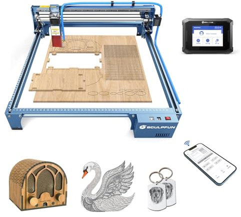 SCULPFUN S-10 Laser Graviermaschine 10W Laserleistung mit TS1 Touchscreen 3,5 Zoll, Offline-Gravur Steuerterminal, 0,01 mm Gravurgenauigkeit Lasergravierer Laser Cutter für Holz Geschenke