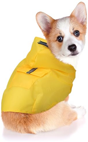 Yardwe Hunderegenmantel Wasserdicht mit Kapuze und Reflektoren Regenjacken für Hunde (S, Gelb)