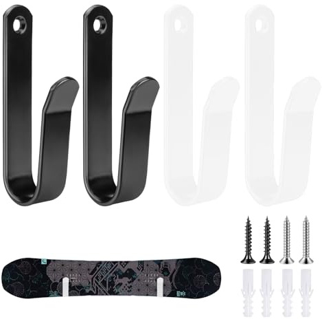 CHENGCKJ 4 Pezzi Supporto da Parete per Snowboard Orizzontale Porta Sci da Muro per Skateboard con Viti di Fissaggio per Snowboard, Sci, Longboard, Skateboard