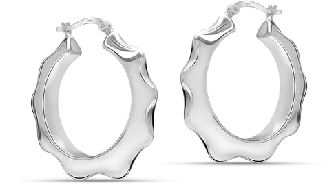 LeCalla 925 Sterling Silver Creole Hoop Earrings for Women | Round Multi Faceted Hoop Earring | Women's Sleepers Earrings 28MM