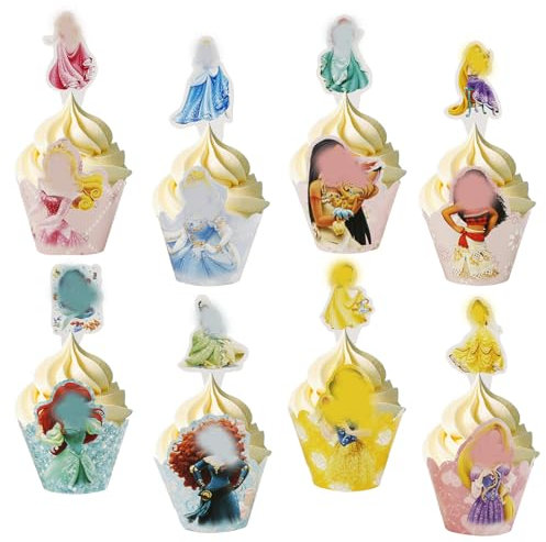 Dekewe Prinzessin 48 Stück Cake Topper, Cartoon Tortendeko Cupcake Topper, Kuchen Deko, Happy Birthday Tortendeko, Kindergeburtstag Cupcake Topper für Muffin Deko, Geburtstag Party