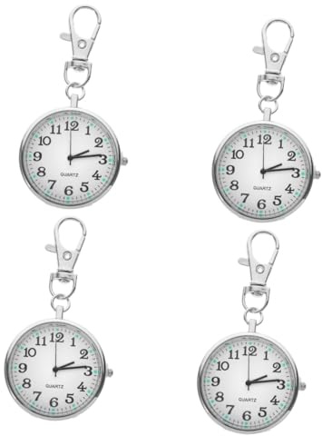 COLLBATH 4 Stück Schwesterntisch Schlüsselanhänger Schwesternuhr Zum Anklemmen Ansteckclip Ansehen Taschenuhren Für Krankenschwestern Hängende Uhr Kleine Taschenuhr Silver Rostfreier Stahl