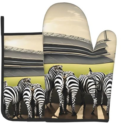 Zebra Racetrack Printed Oven Mitts And Pot Holders Set - 2 Pcs - Heat Resistant Waterproof Oven Gloves For Baking, Cooking, Bbq Grilling