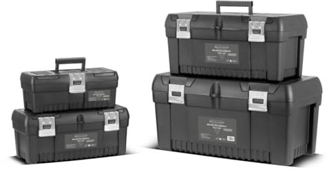 STAHLWERK Toolbox Set mit 4 leeren Werkzeugkisten | Werkzeugbox | Werkzeugkoffer | Werkzeugkasten | Werkzeug-Organizer | 4 in 1 Modul-System mit integrierten Sortimentsboxen