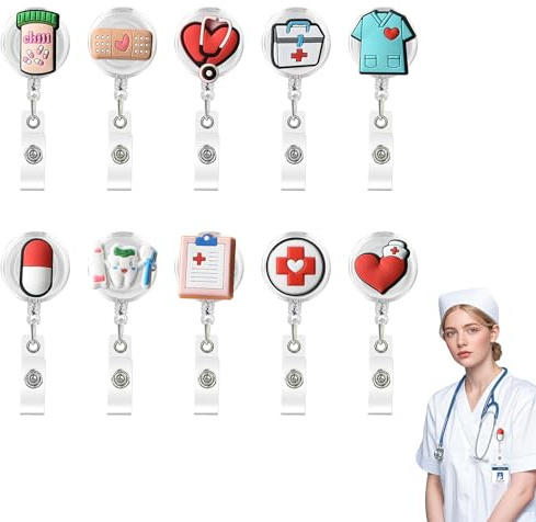 10 Carrete de Insignia de Enfermera Retráctil, Unidades de Soporte para Tarjetas de Identificación de Enfermeras y Médicos,Portatarjetas de Identificación Extensibles con Clip, Regalos para Enfermeras