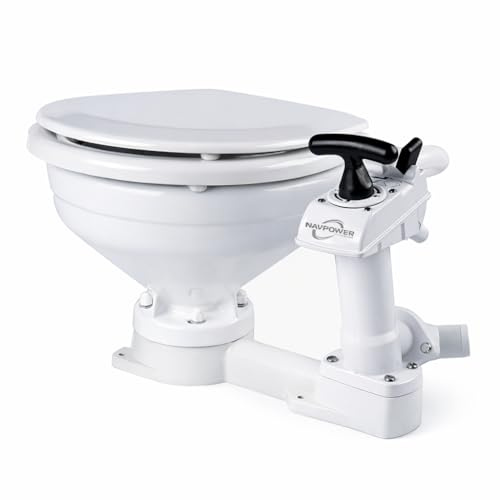NAVPOWER Inodoro manual Compact Nautica con taza compacta, sistema Twist & Lock, desagüe confiable para barco, autocaravana y vehículos recreativos