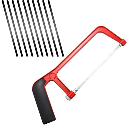 Mini-Bügelsäge mit einstellbarem Winkel, für Kunststoff-, Holz-, PVC-Schneiden – 20 cm Klingenlänge, leicht und langlebig für Anfänger und DIY-Projekte (rot)