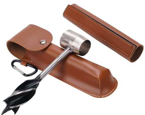 BDHYYM Handbohrer Bushcraft Tools, Handbohrmaschine mit Lederhülle, Manueller Überlebensbohrer für Camping, Bushcraft und Outdoor Backpacking