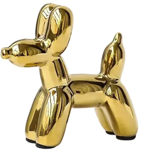 PIGPIGFLY Guldballong hundskulptur, kreativ söt djurhantverk statyett ballong hundformad staty, hembutik dekoration, moderna vardagsrumsprydnader