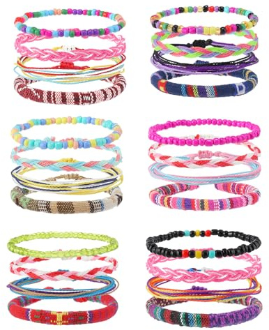 ZENGSING 24StK Surfer Armband für Frauen Herren, Armbander Bunt, Boho Armbander Fußkettchen für Damen, Stoffarmband, Freundschaftsarmband, Geschenke zum Geburtstag Weihnachten (Farbe C)