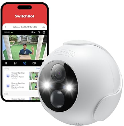 SwitchBot Telecamera di sicurezza wireless 2K, impermeabile per esterni con funzionamento a batteria da 10000 mAh, visione notturna a colori